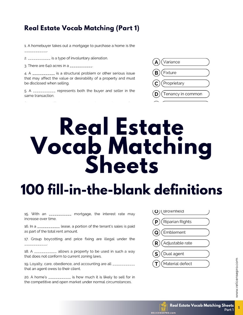 real estate vocabulary list