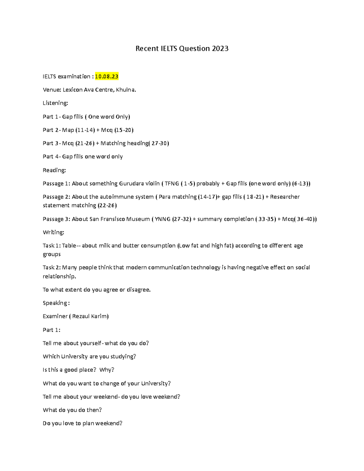 ielts question paper with answers