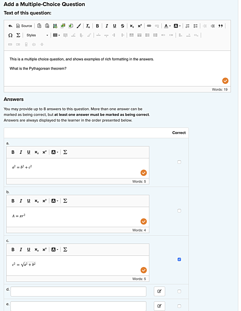 Rich Text In Multiple Choice Answers