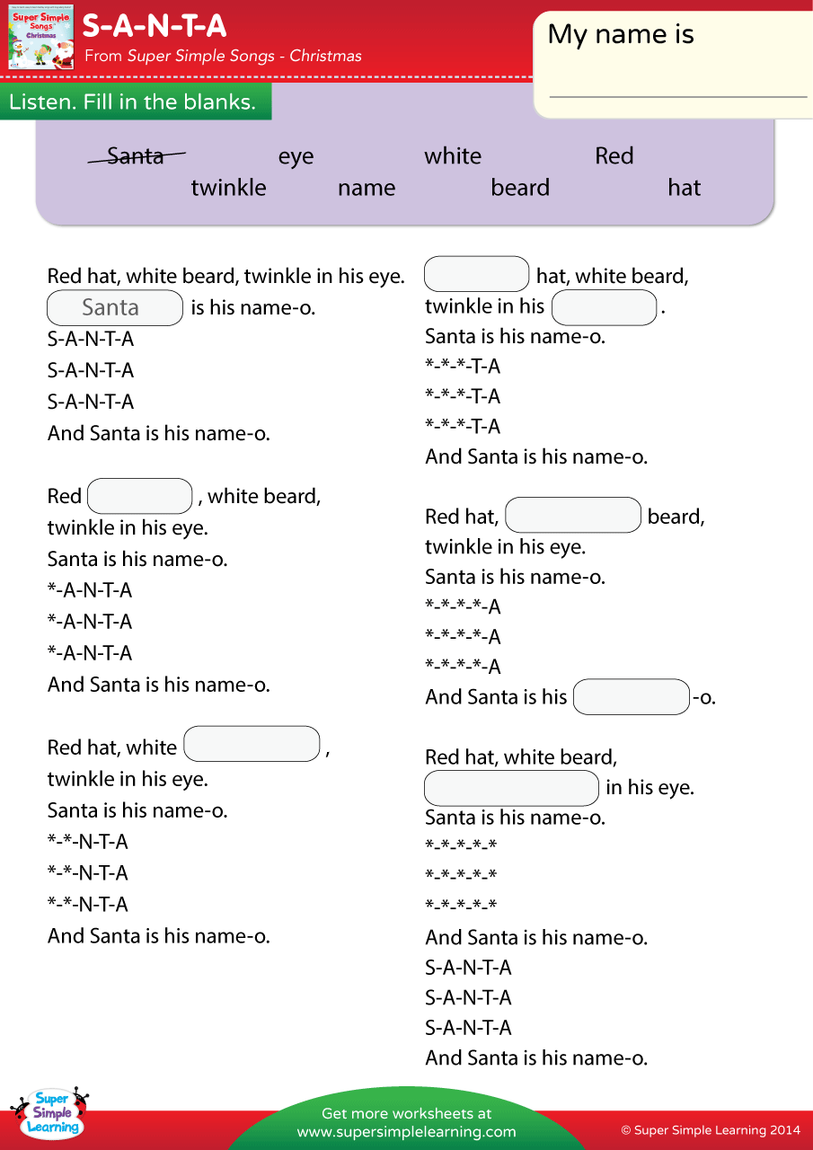 S A N T A Worksheet Fill In The Blanks Super Simple