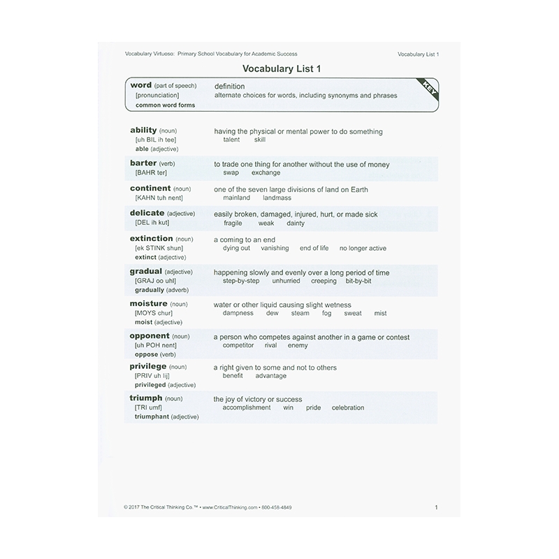 vocabulary workshop word lists