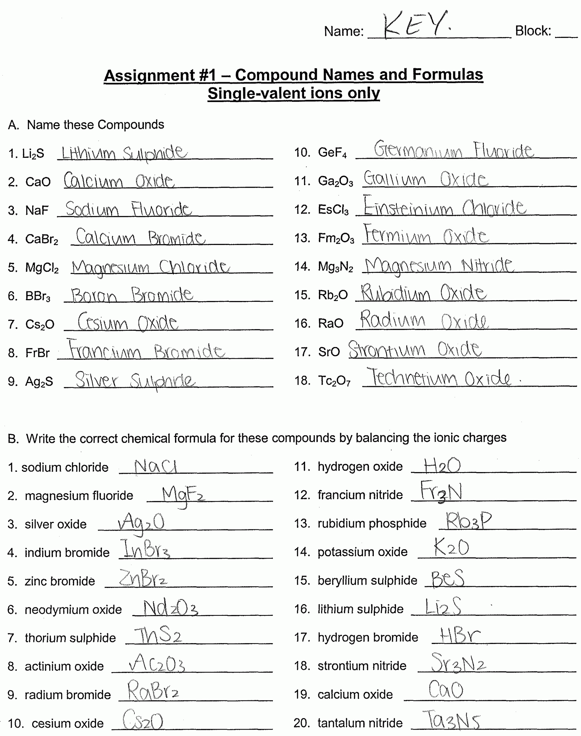 science worksheets with answer key