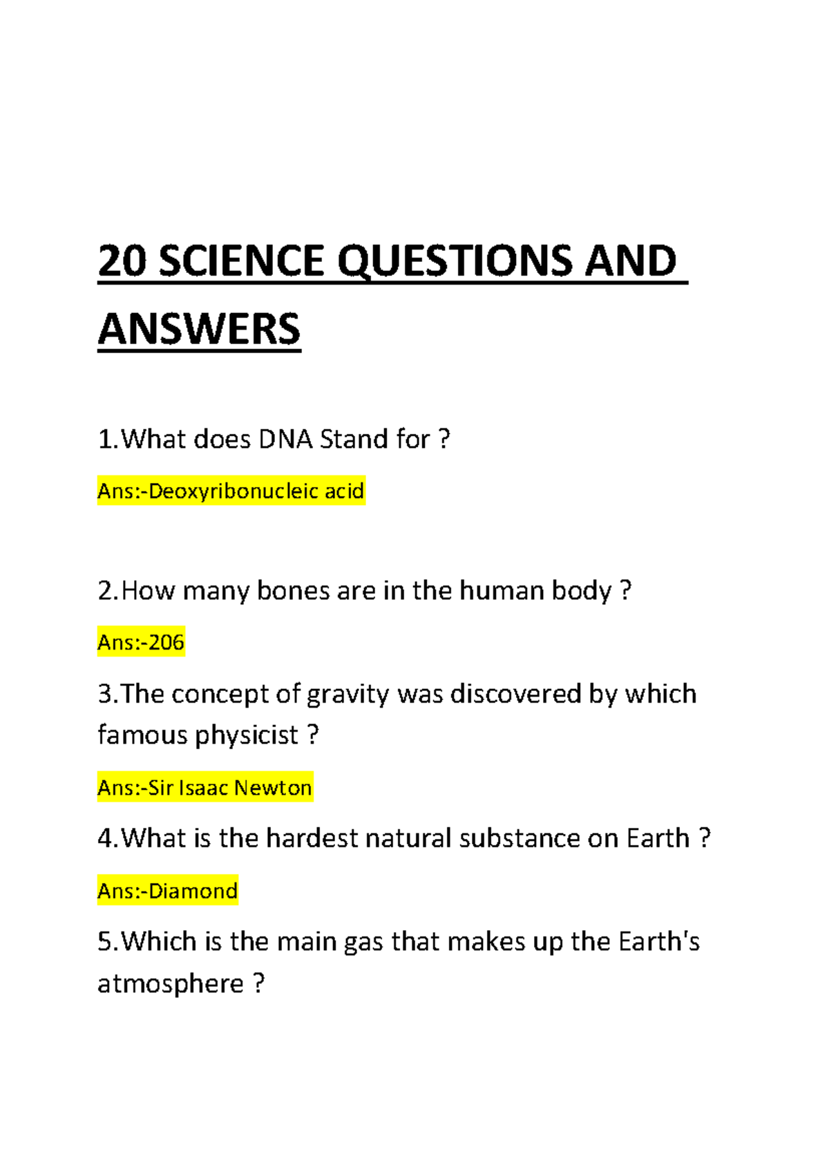 quiz questions and answers