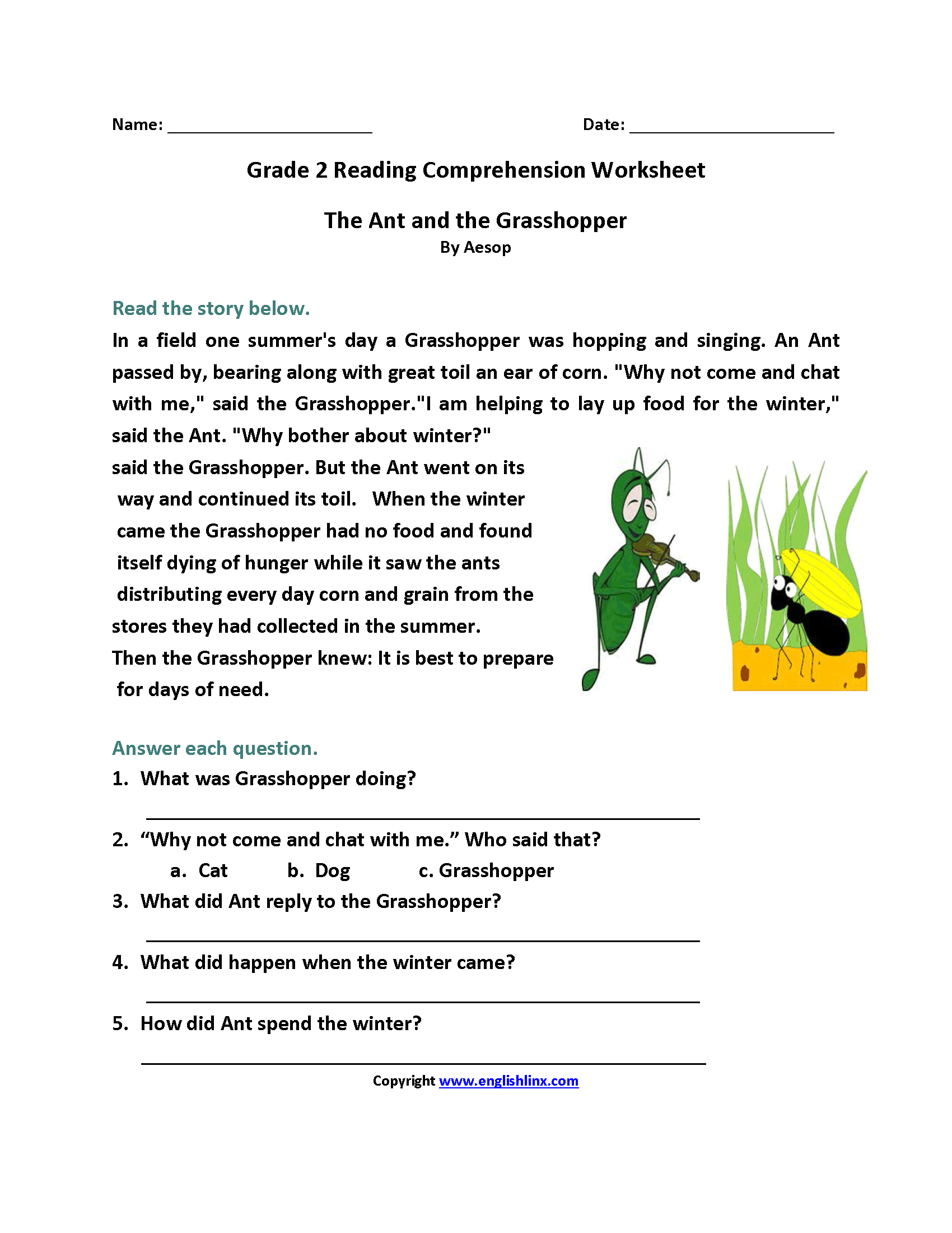 2nd grade reading worksheets free