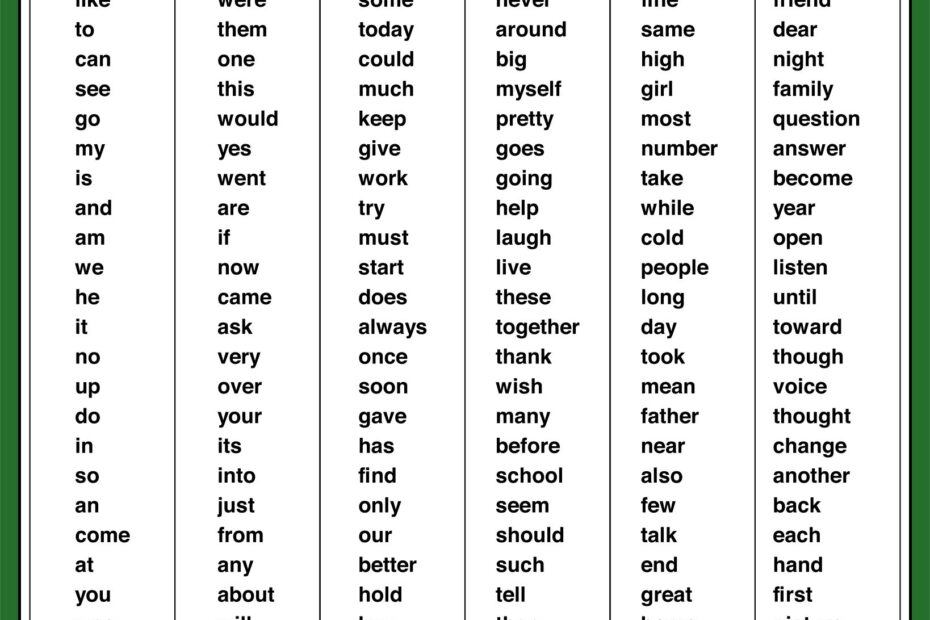 Second Grade Sight Words List 10 Free PDF Printables Printablee