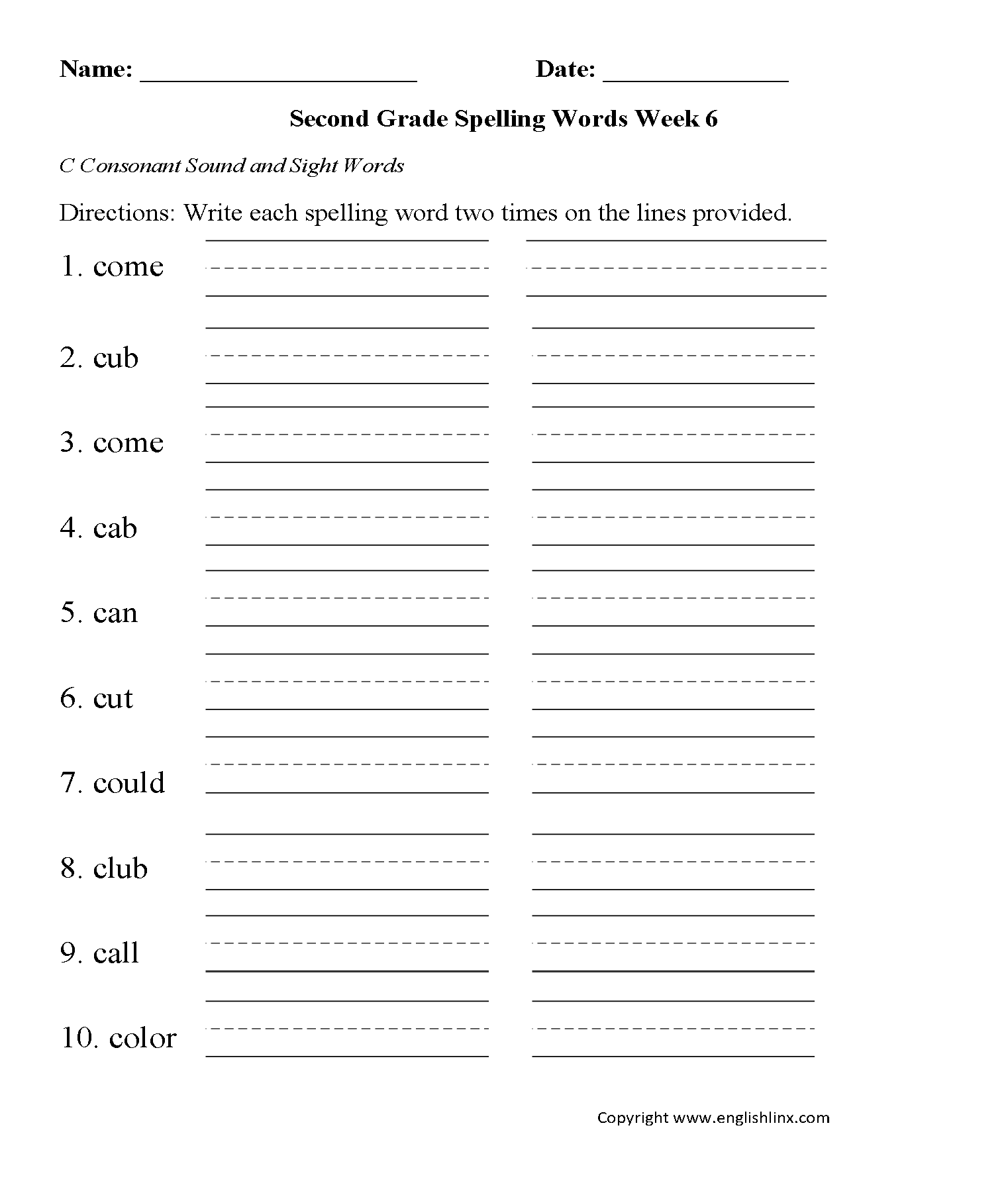 Second Grade Spelling Worksheets Free Word Lists U0026 Printable Practice