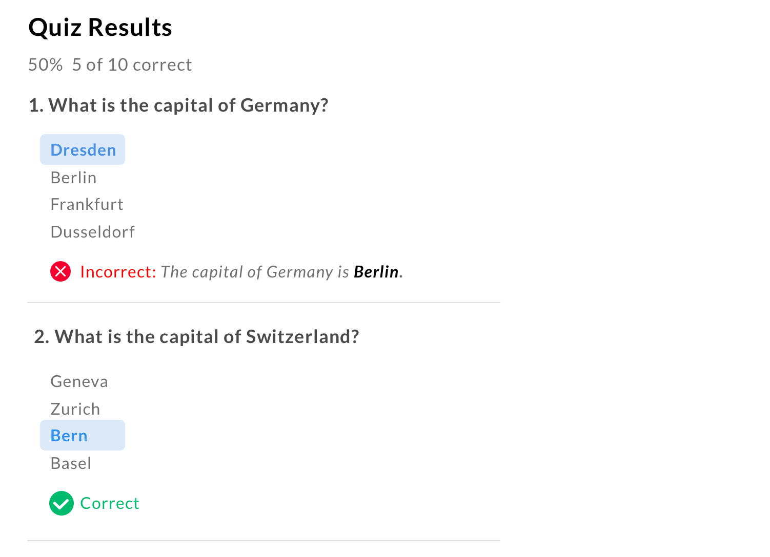 Selection Multiple Choice Answers How To Show Correct And 