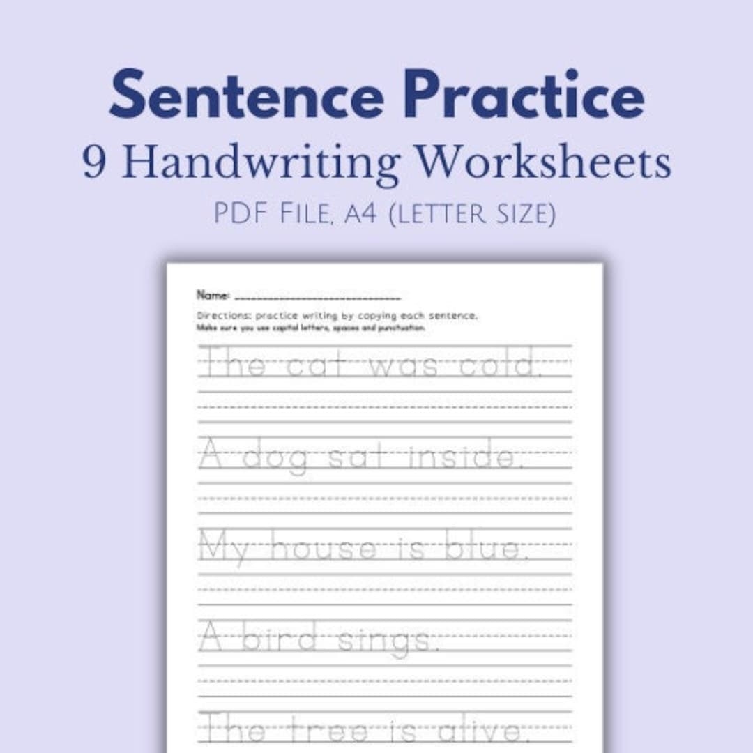 Sentence Worksheet Handwriting Printable Tracing Sheet Digital Download School Writing Handout Etsy
