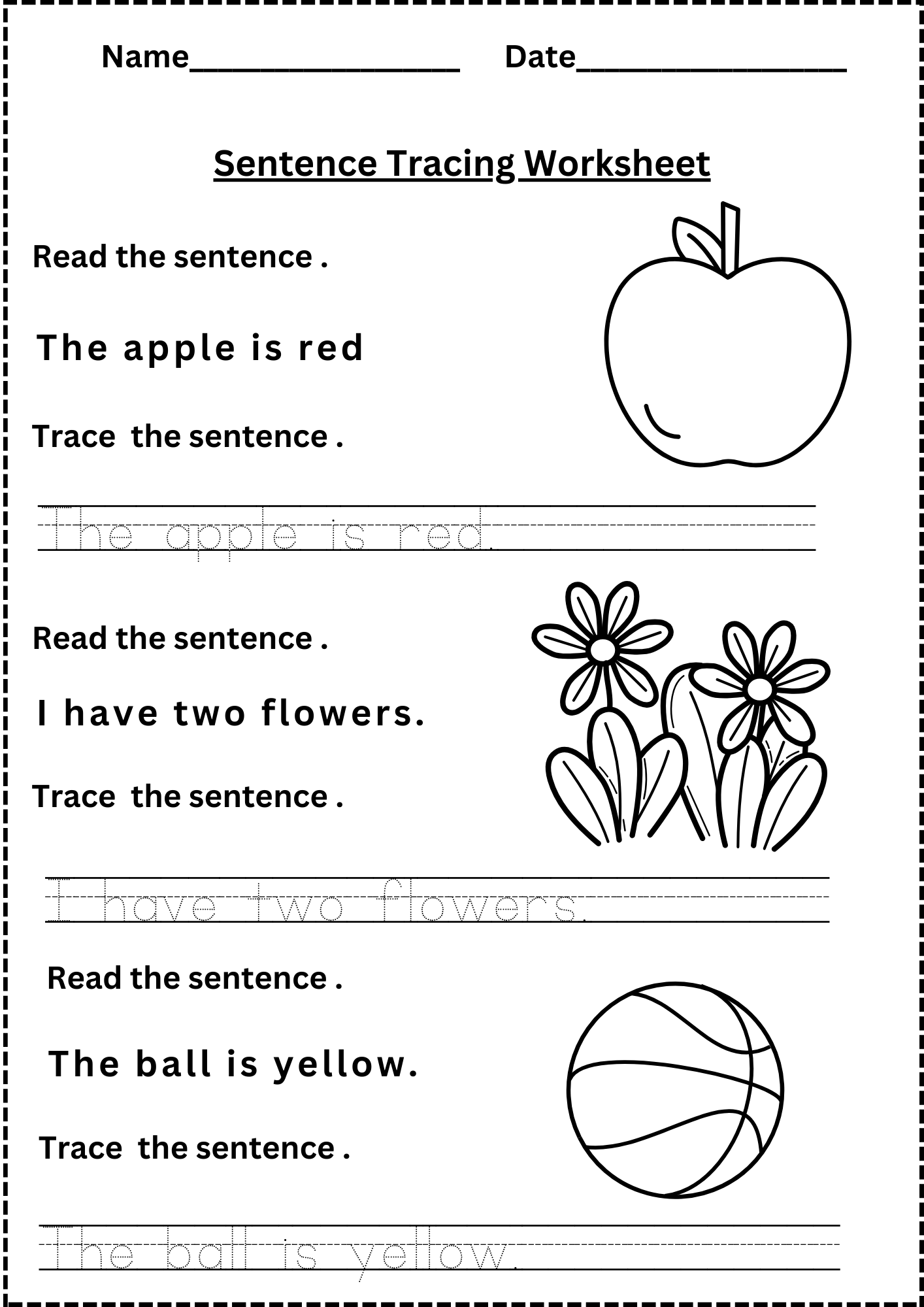 printable silly sentence tracing worksheets