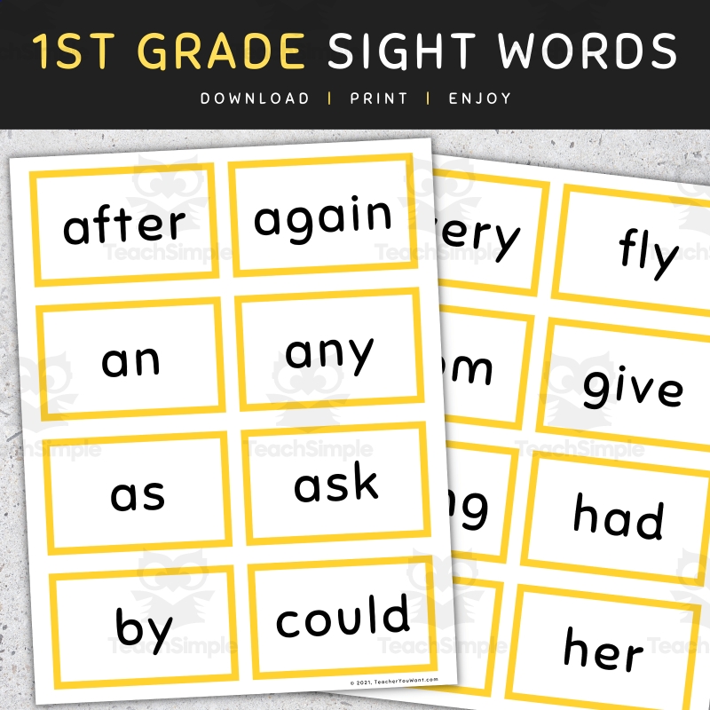 Sight Words Flashcards 1st Grade SET 1 By Teach Simple