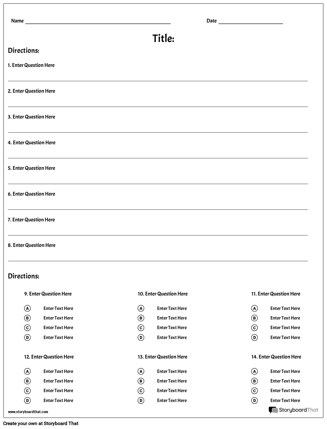 multiple choice questions template