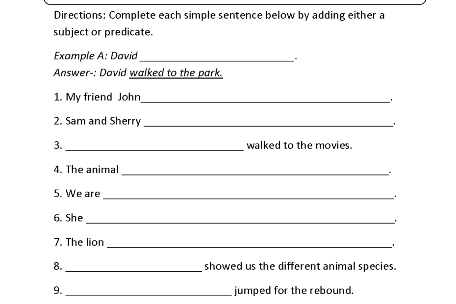 Simple Sentences Worksheets Writing Simple Sentences Worksheet