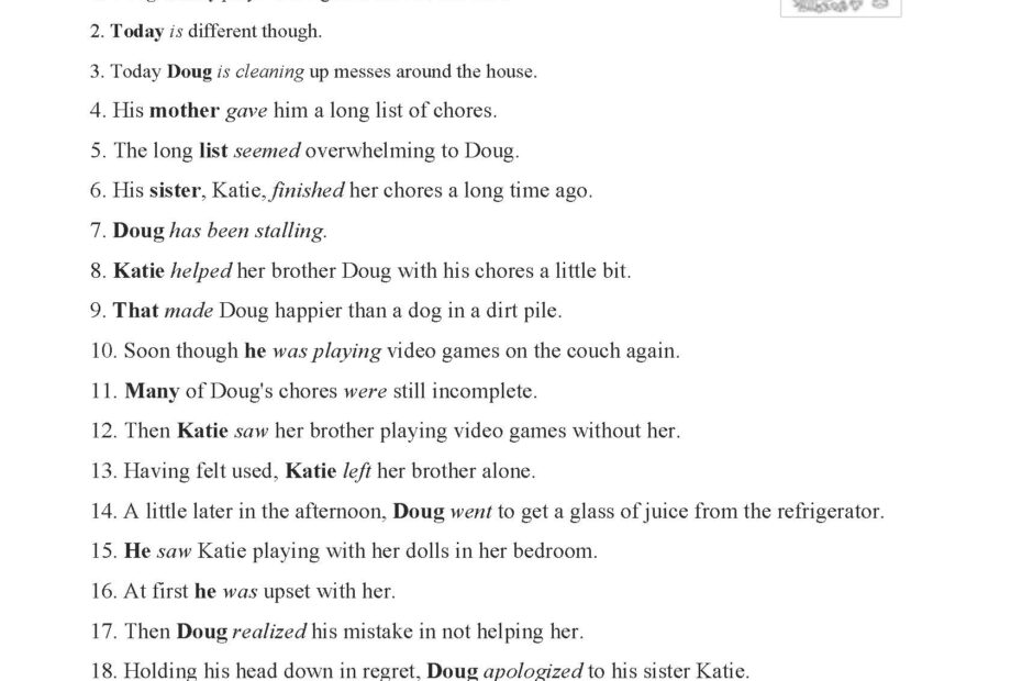 Simple Subjects And Predicates Worksheet 1 Answers
