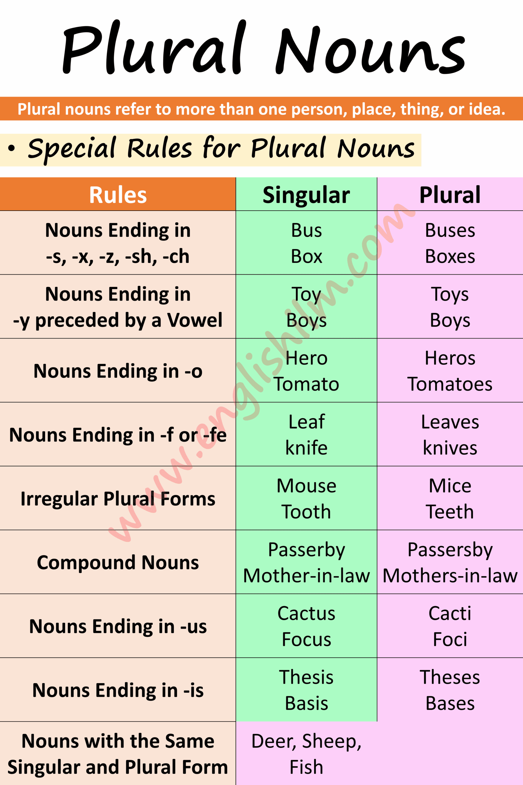 Singular And Plural Nouns Definition Usage And Examples Englishilm