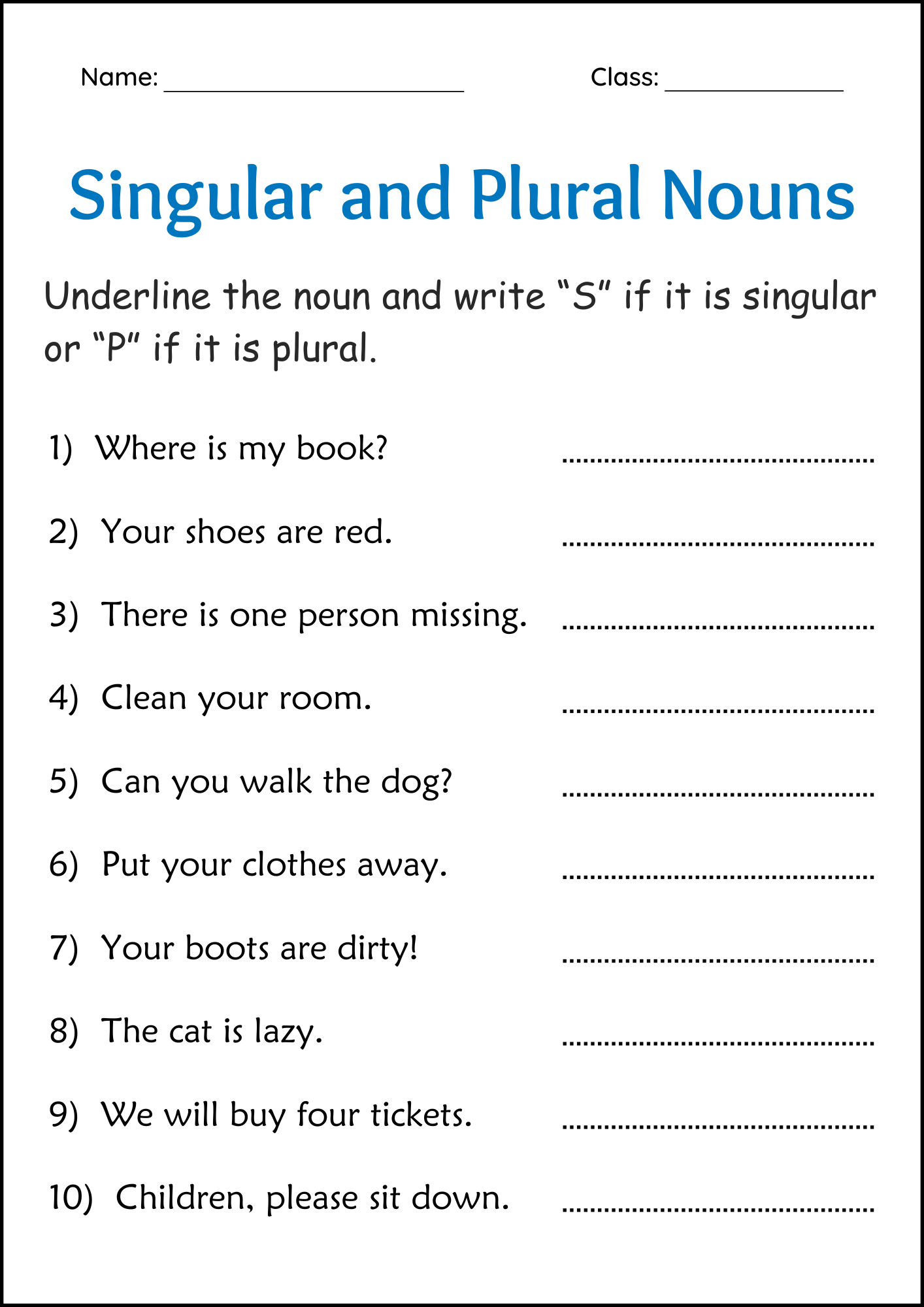 Singular And Plural Nouns Grammar Worksheets Irregular And 