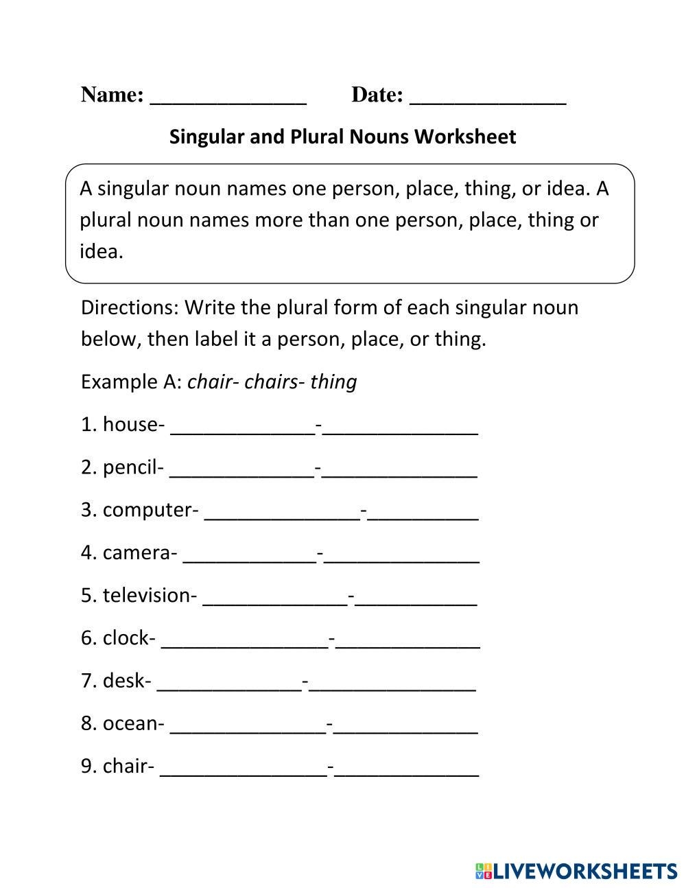 Singular And Plural Nouns Live Worksheets Worksheets Library