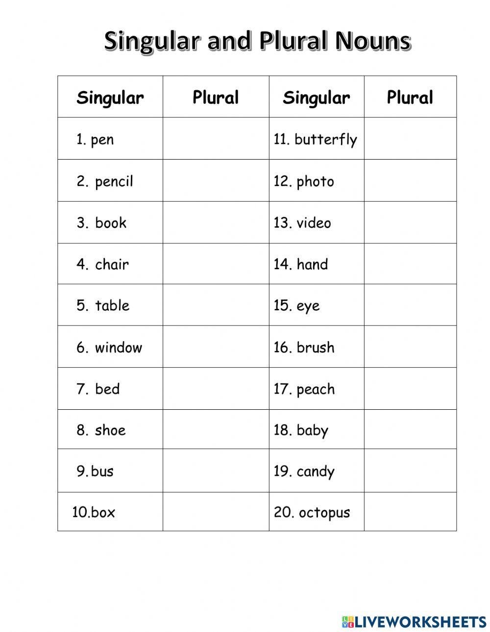 Singular And Plural Nouns Worksheet For Grade 2 3 Live Worksheets Worksheets Library
