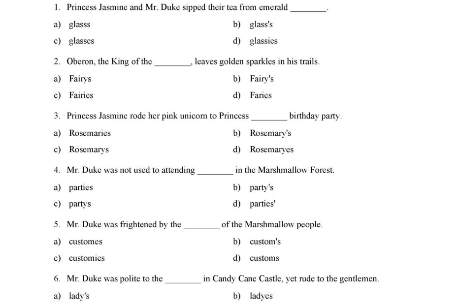 Singular Plural And Possessive Nouns Test 1 Parts Of Speech