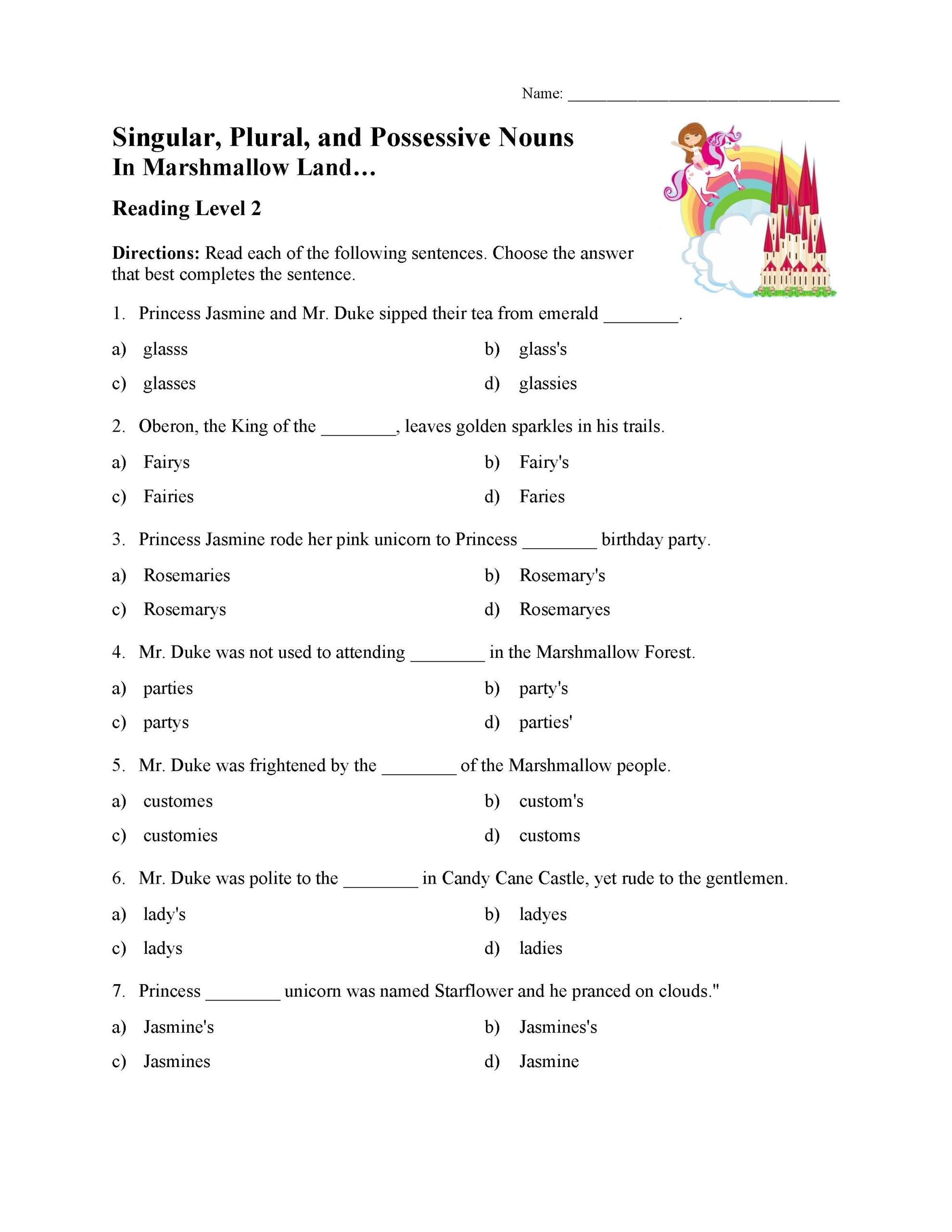 Singular Plural And Possessive Nouns Test 1 Parts Of Speech 