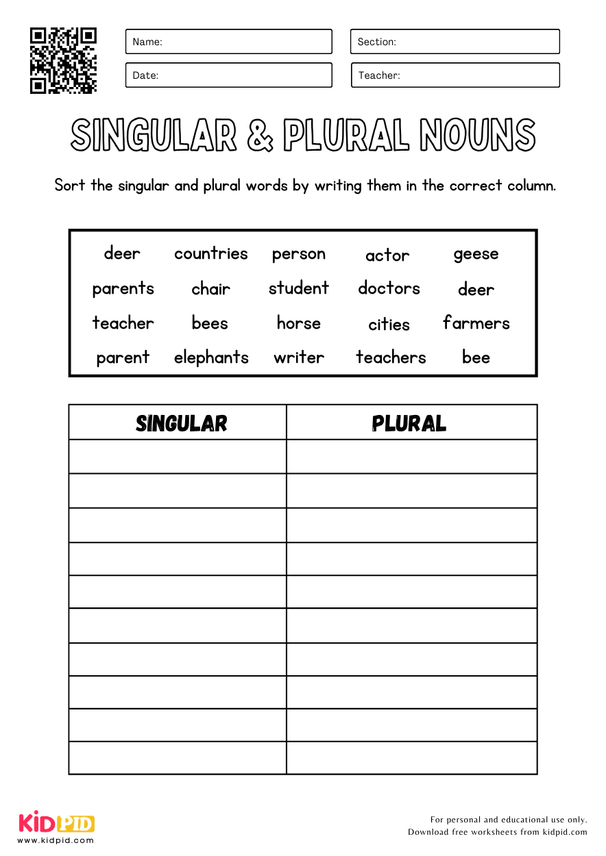 plural nouns worksheet grade 2