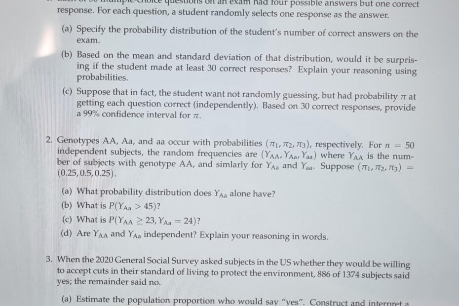 Solved 1 Each Of 50 Multiple choice Questions On An Exam Chegg