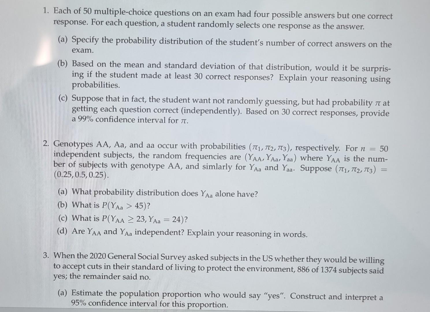 Solved 1 Each Of 50 Multiple choice Questions On An Exam Chegg