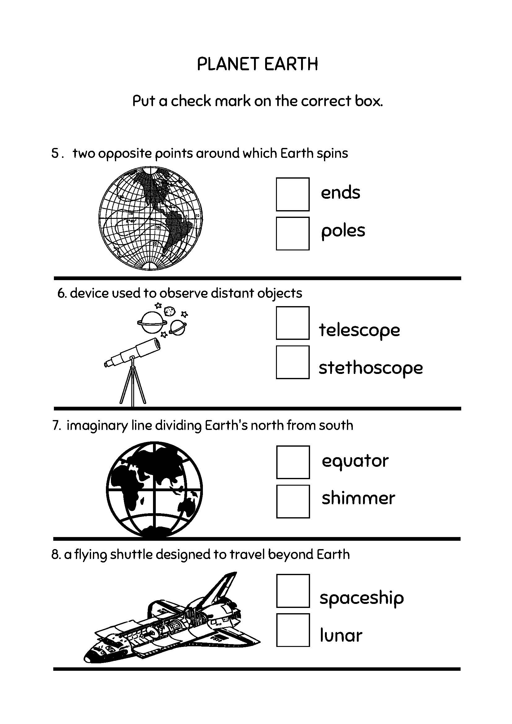Space Science Worksheets For Kids 3rd 4th Grade With Answer Key 