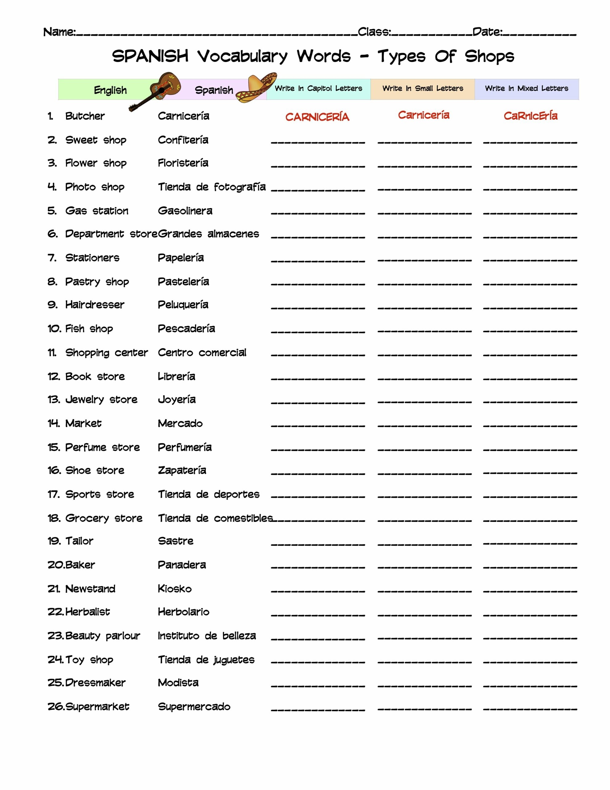vocabulary exercises types