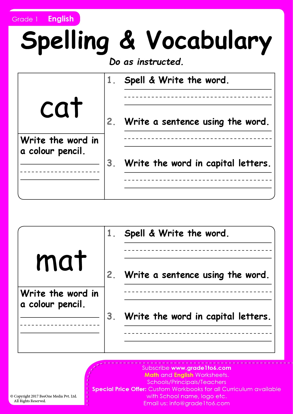 Spelling Activities Worksheets For Grade 1 PYP