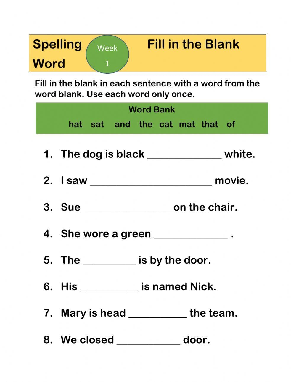 Spelling First Grade Fill In The Blank Online Exercise For Worksheets Library