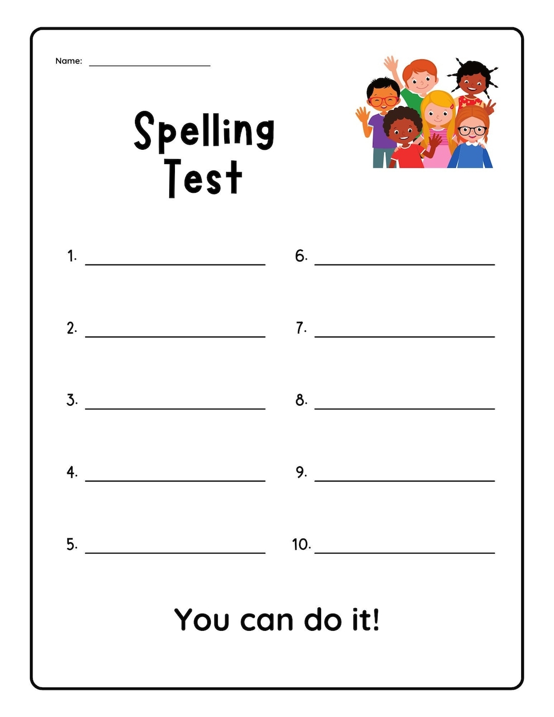 Spelling Test Paper Kindergarten Elementary Preschool Printable Worksheet Practice Writing Handwriting Etsy