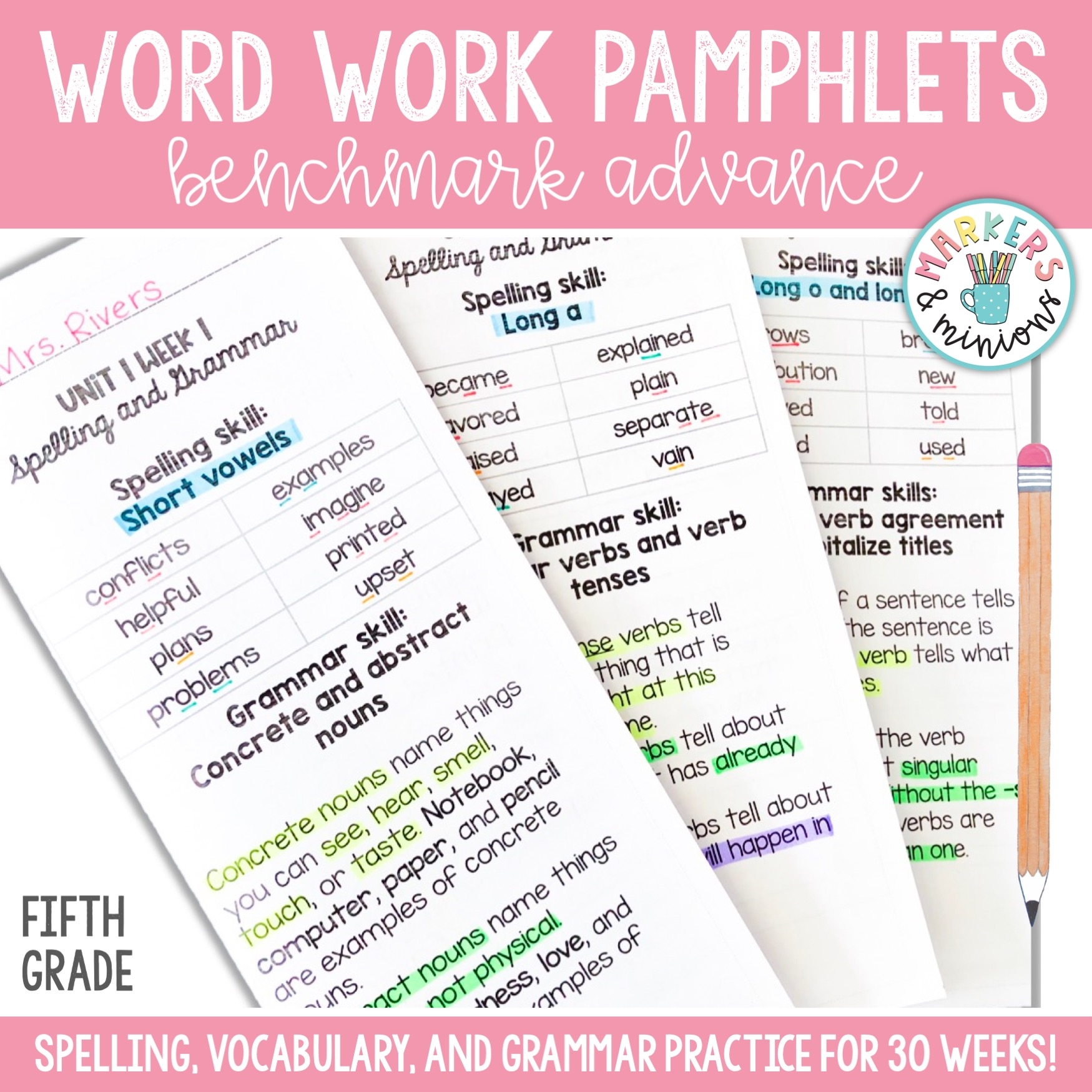 Spelling Vocabulary U0026 Grammar Pamphlets Fifth Grade Benchmark Advance Markers U0026 Minions