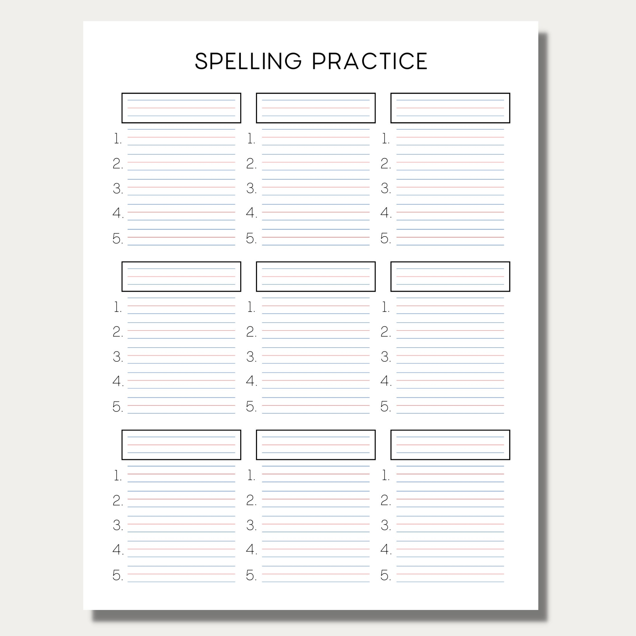 spelling list practice template