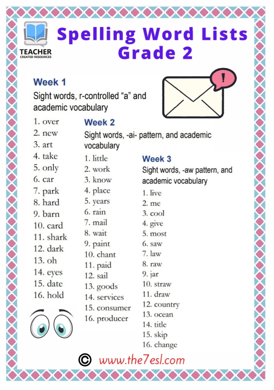 Spelling Word Lists Grade 2 English Created Resources Worksheets Library