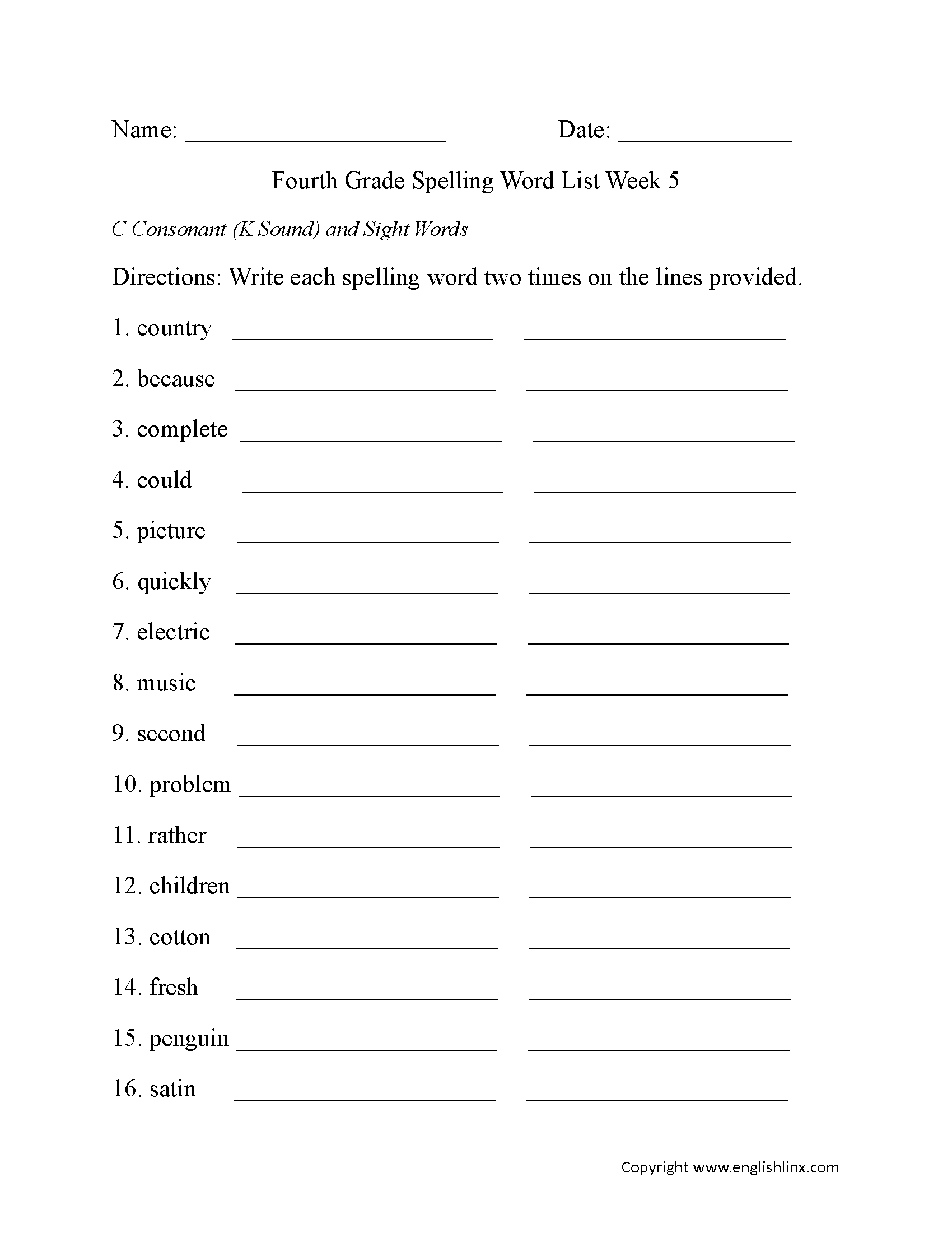 Spelling Worksheets Fourth Grade Spelling Words Worksheets