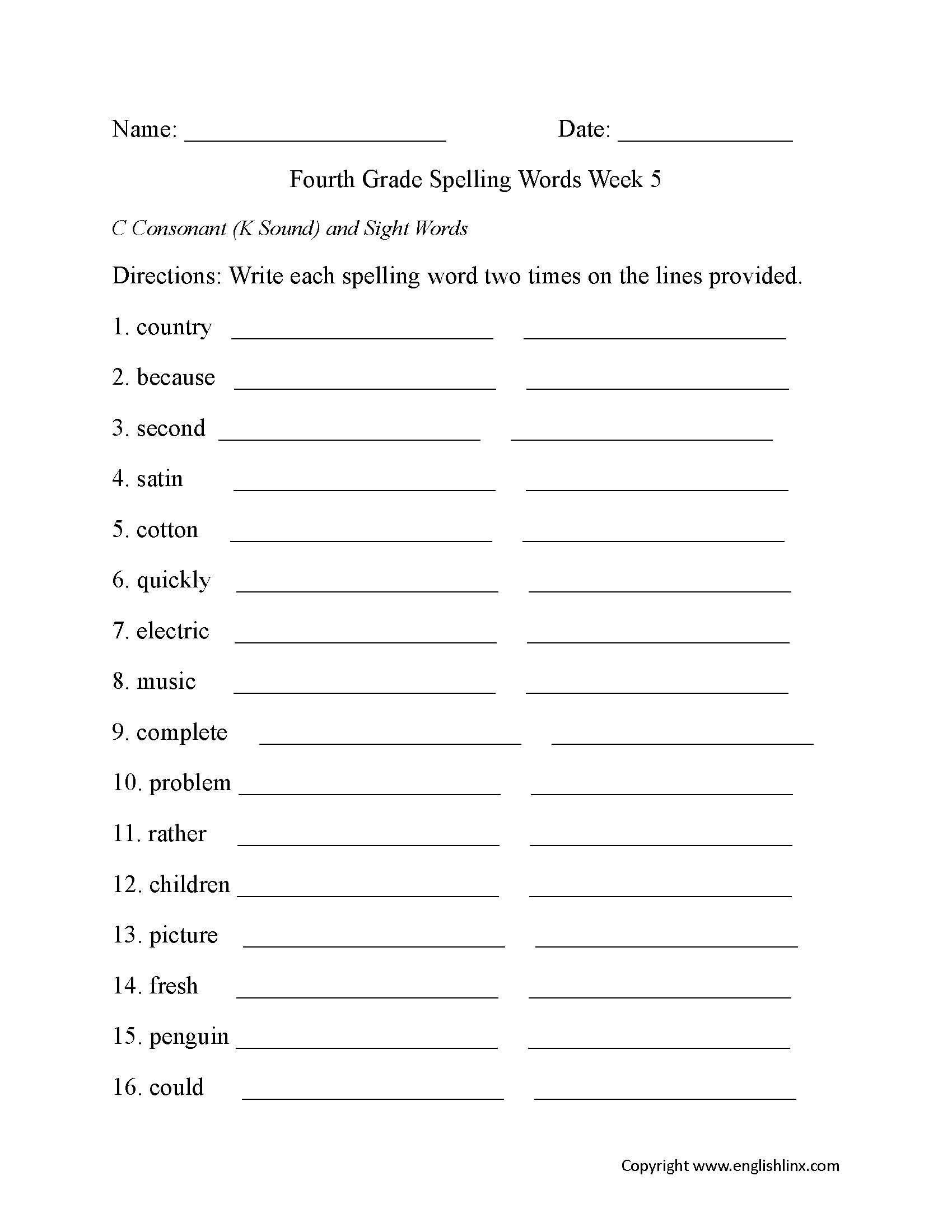 Spelling Worksheets Fourth Grade Spelling Worksheets