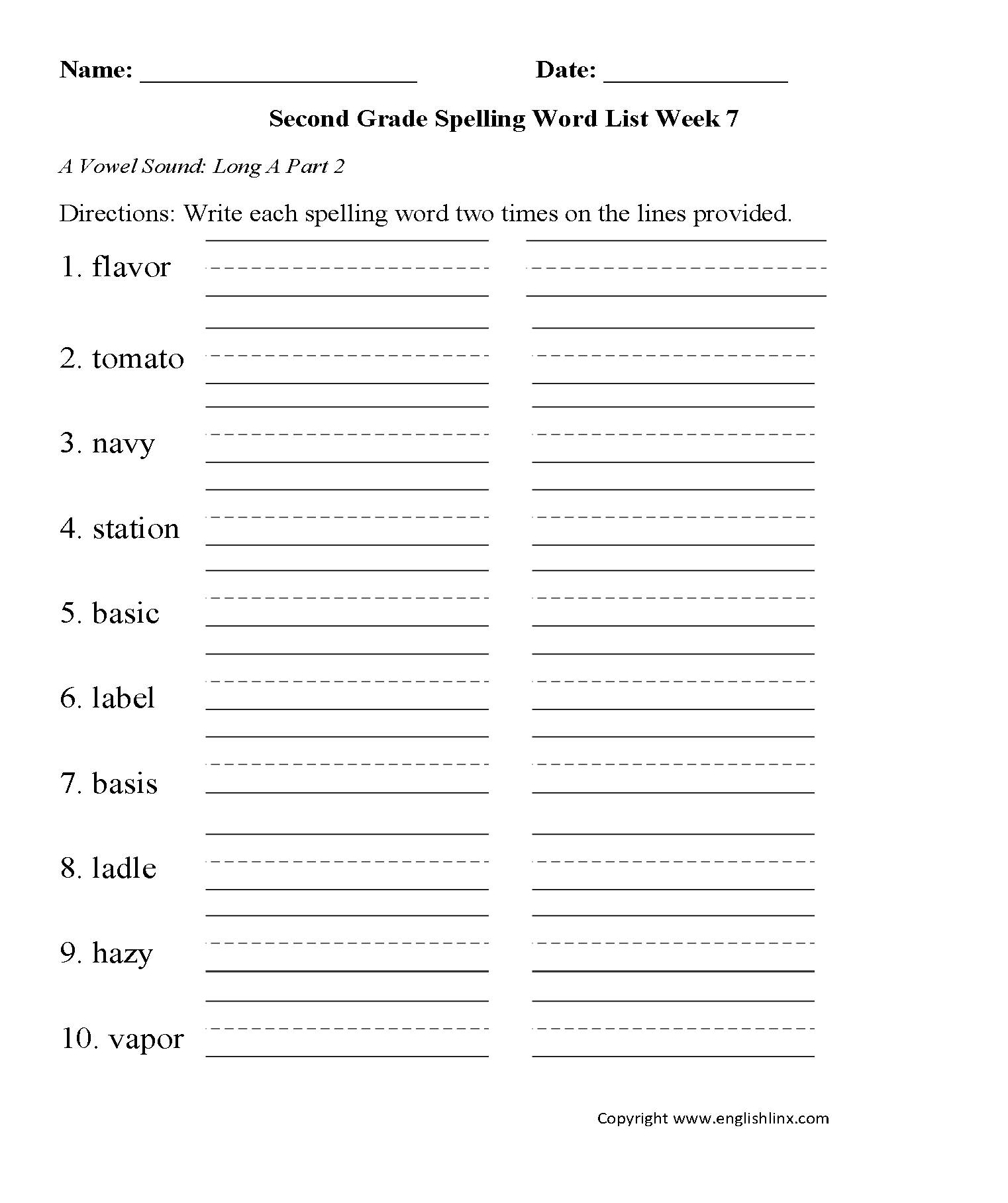 Spelling Worksheets Second Grade Spelling Words Worksheets