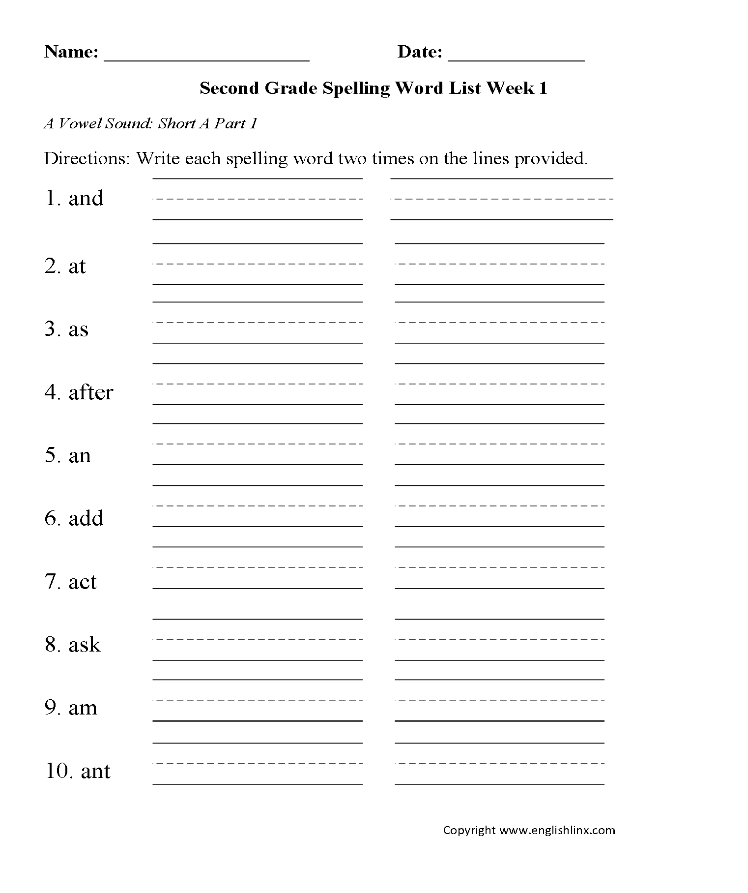 Spelling Worksheets Second Grade Spelling Words Worksheets