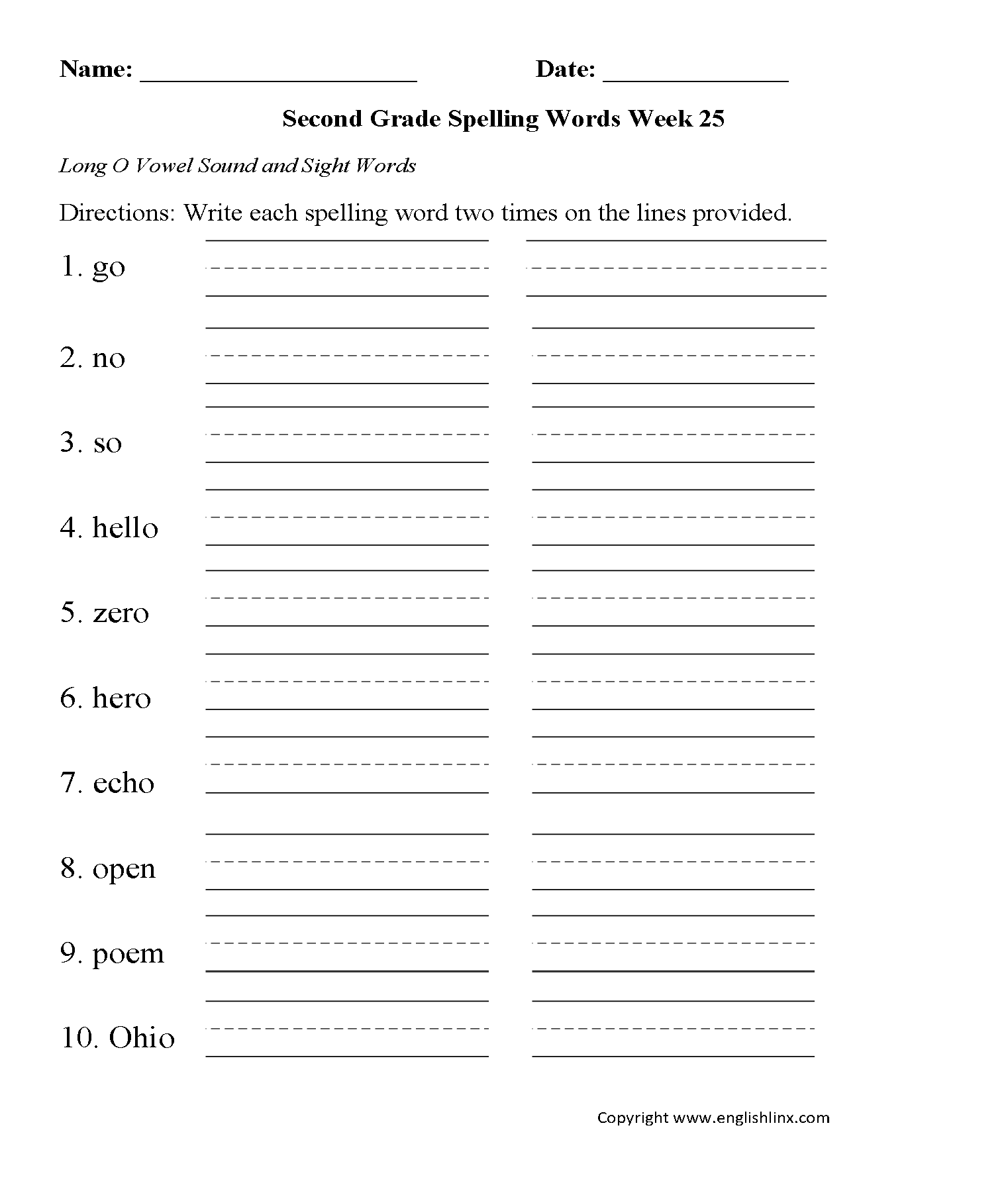 Spelling Worksheets Second Grade Spelling Worksheets