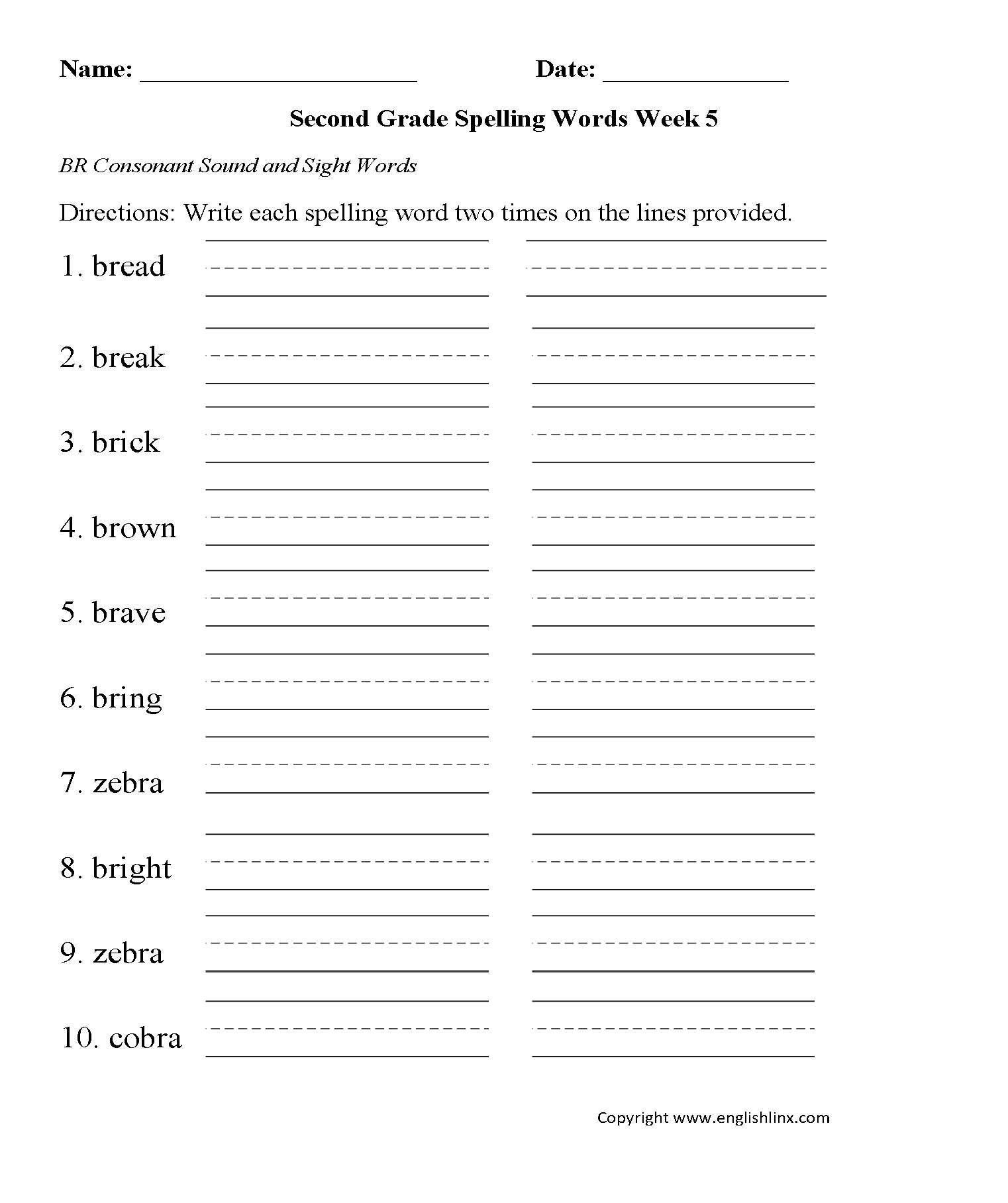 Spelling Worksheets Second Grade Spelling Worksheets