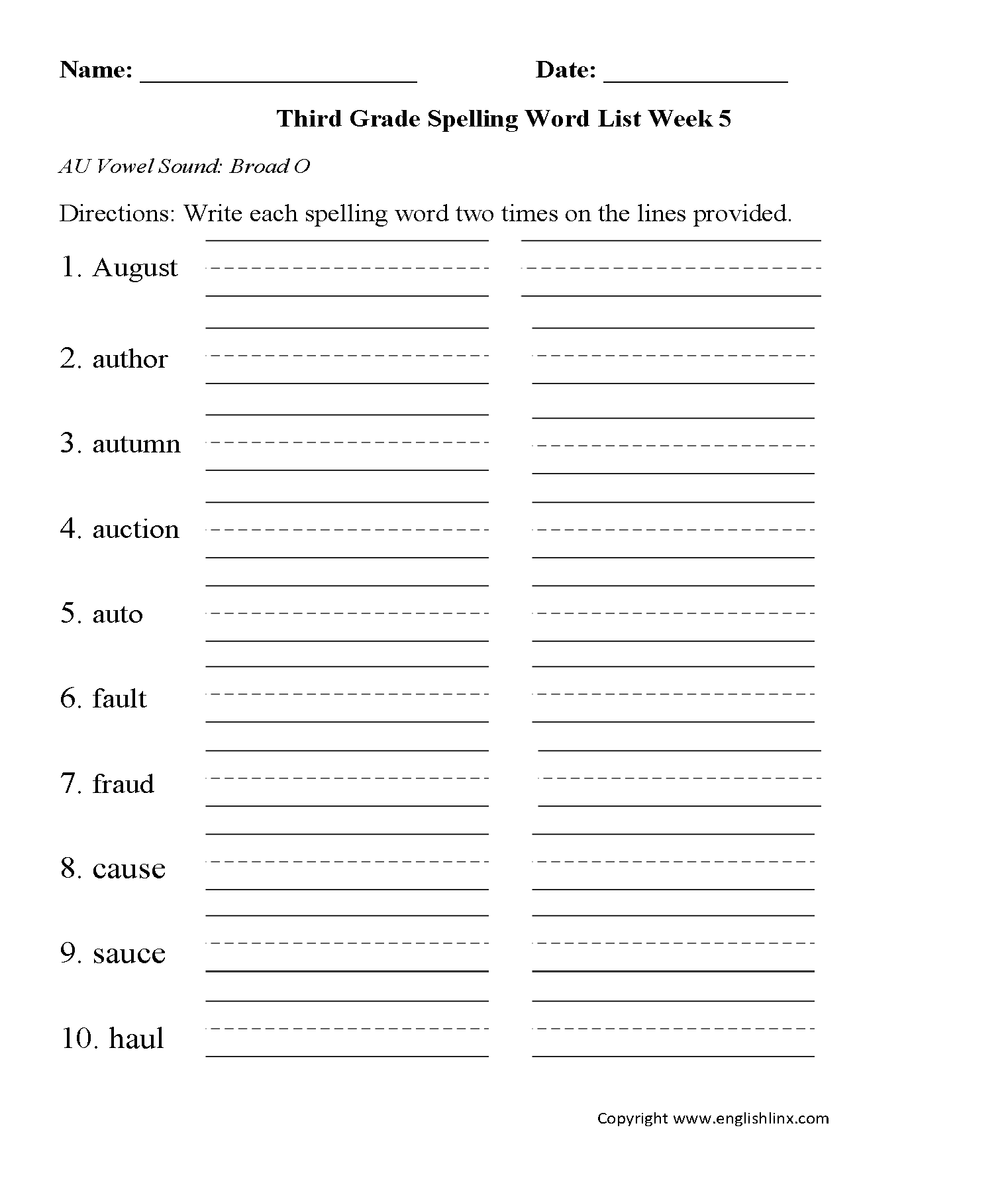Spelling Worksheets Third Grade Spelling Words Worksheets