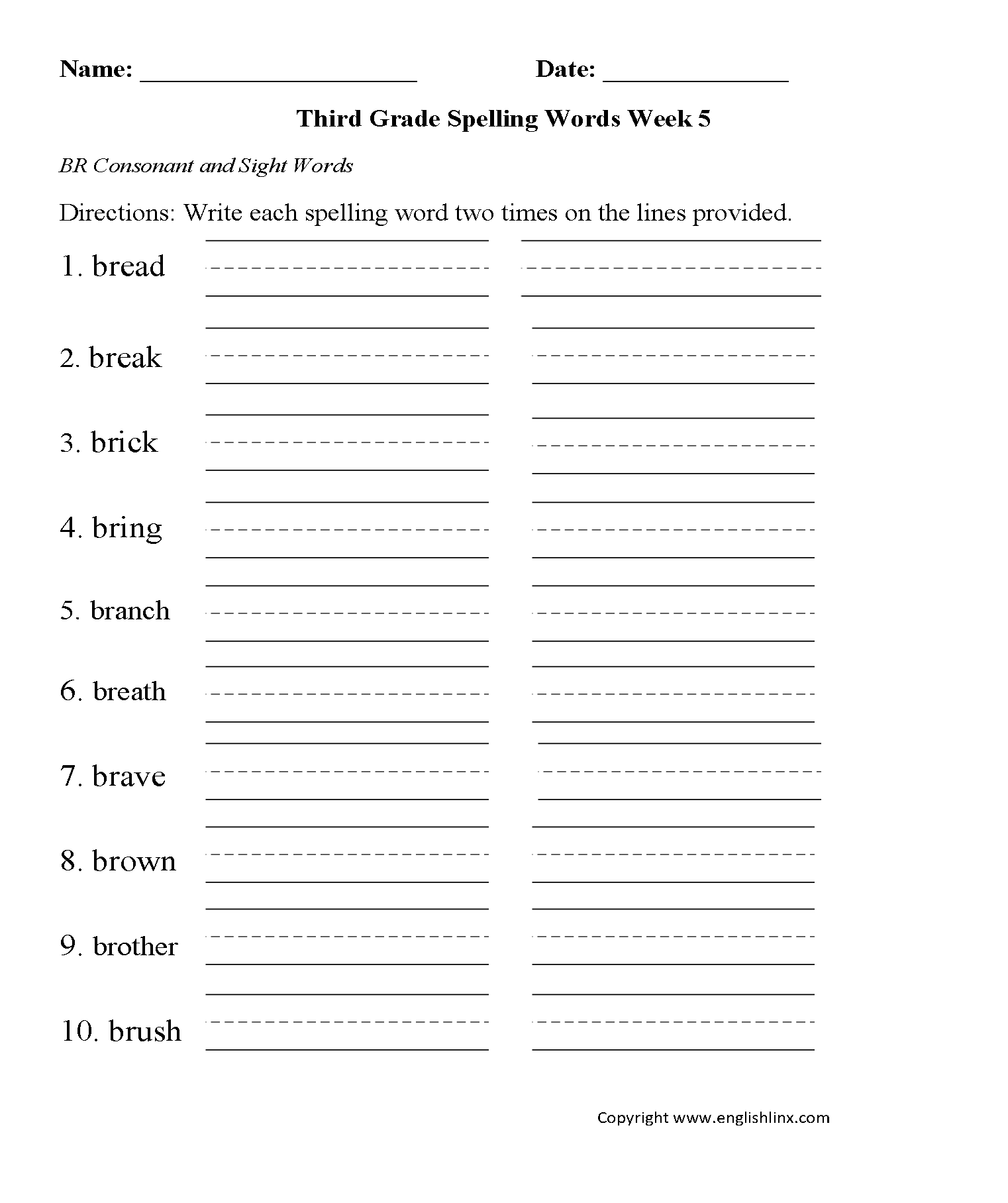 3rd grade spelling words printable
