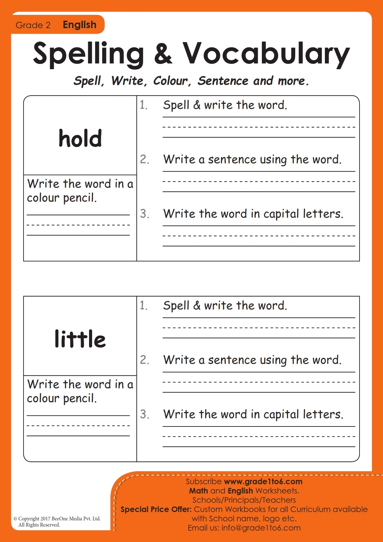Spellings Worksheets For Grade 2 Grade1to6