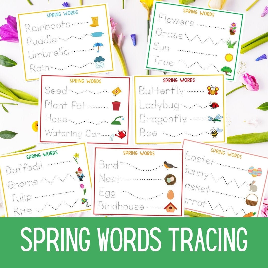 Spring Words Tracing Worksheets Line Tracing Spring Busy Spring Printables Kindergarten Learning Fine Motor Activities Etsy