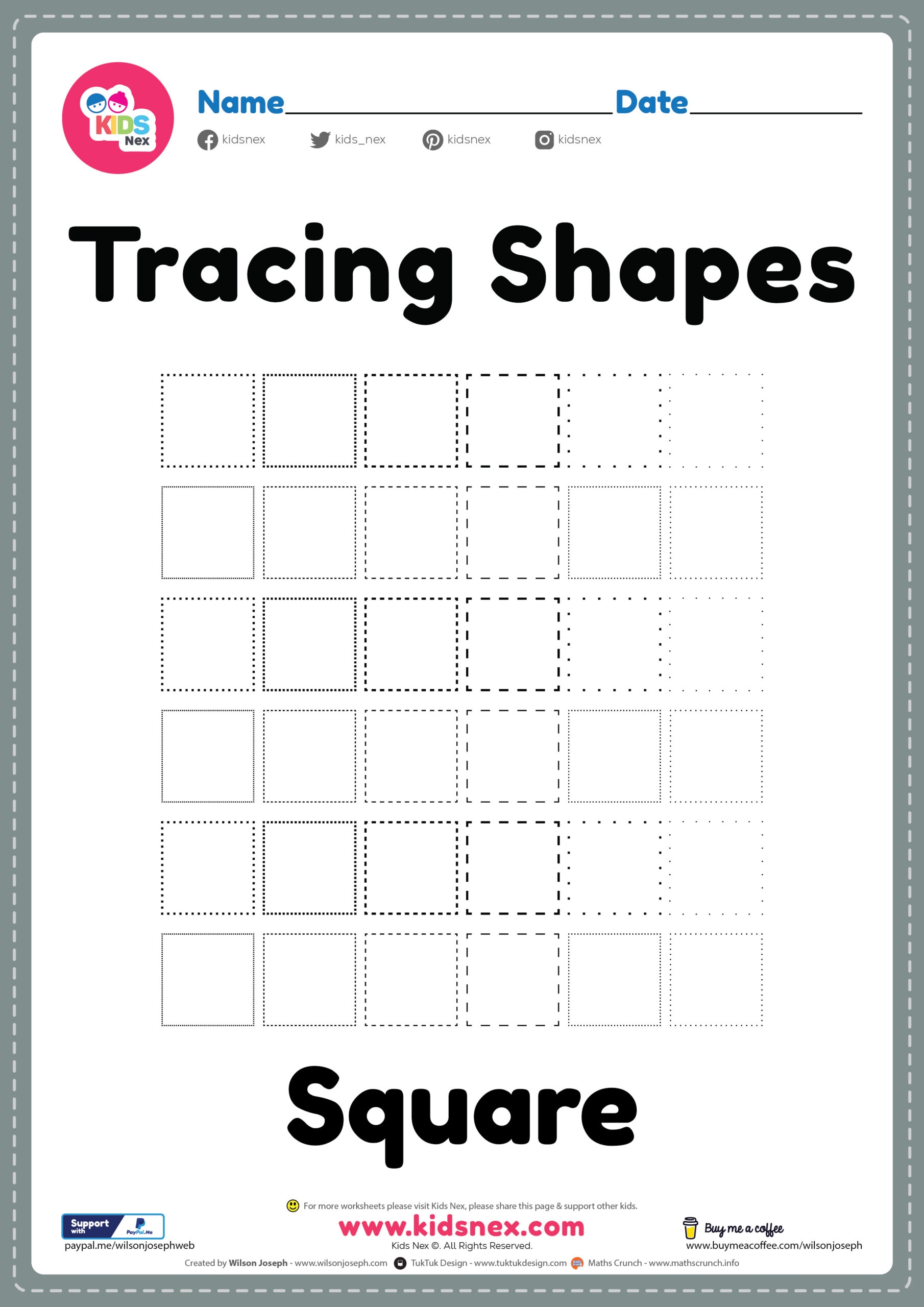 Square Shapes Tracing Worksheet Free Printable For Kids