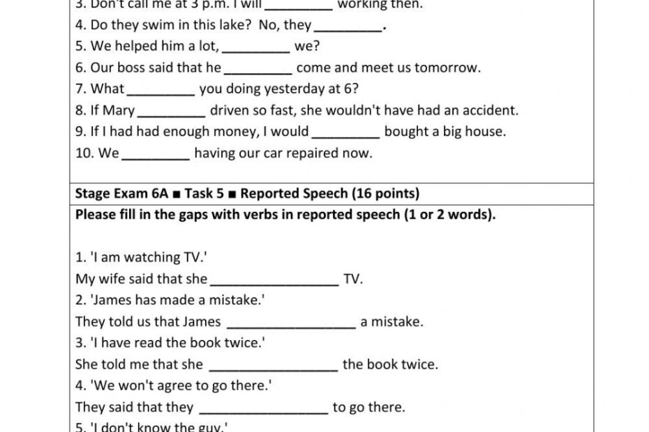 Stage 6 Grammar Exam Worksheet