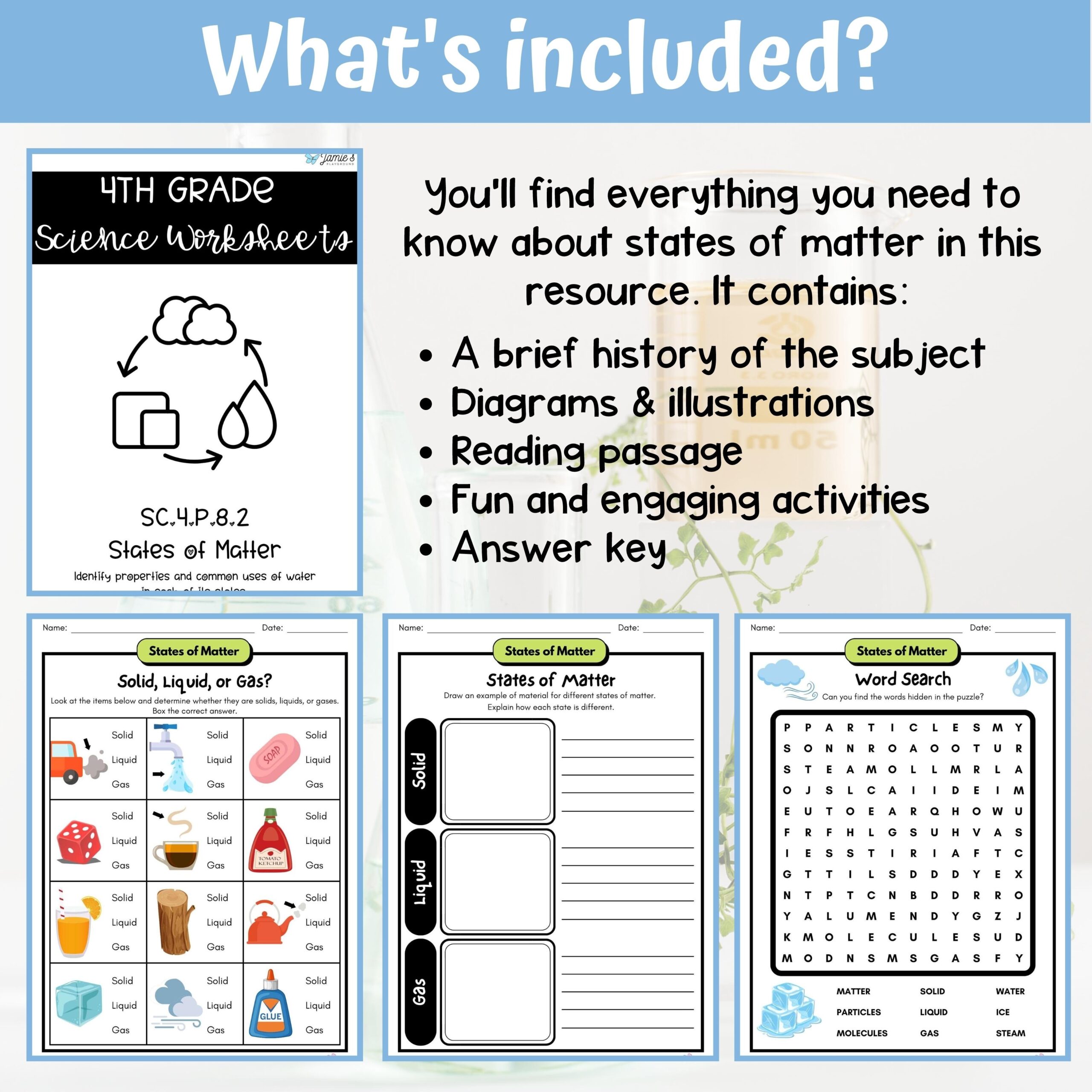 States Of Matter Activity U0026 Answer Key 4th Grade Physical Science 