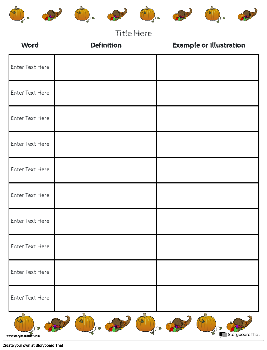 Storyboard That Free Math Vocabulary Worksheet Templates