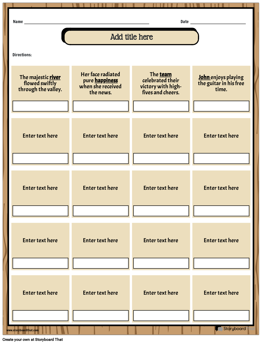Storyboard That Free Noun Worksheet Templates
