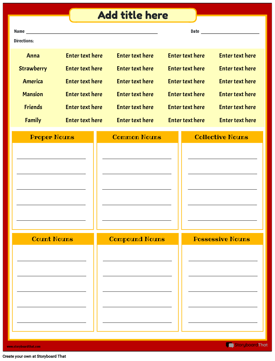 Storyboard That Free Noun Worksheet Templates